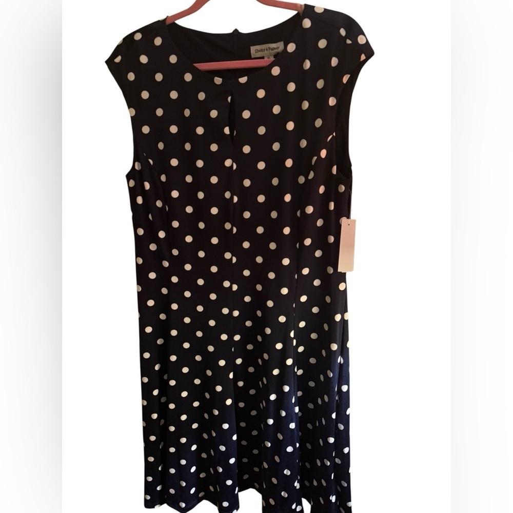 Shelby & Palmer Polka Dot Dress XL Navy White Keyhole NWT